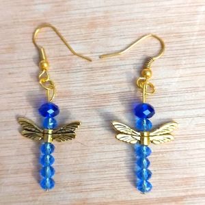 Earring Set Swarovski Chrystals Dragon Fly Steampunk Blue